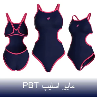 مایو اسلیپ زنانه سورمه ای با نوار صورتی بغل باز PBT